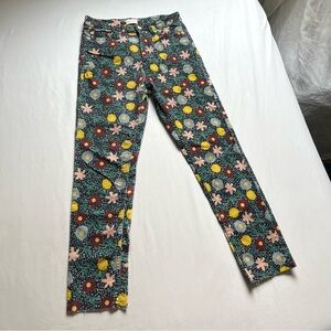 GORMAN black green multicolor floral corduroy slim leg cropped pants